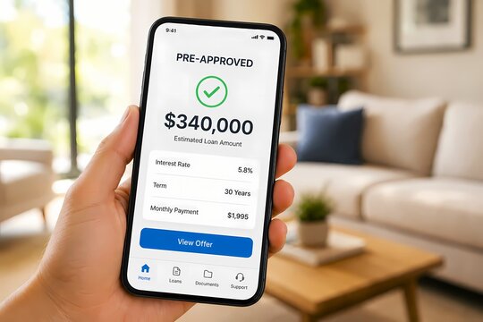 Loan pre approval screen on smartphone showing approved amount