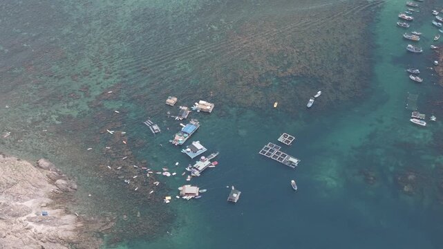 Aerial drone footage of kayaking over seaweed beds at Hon Kho, Gia Lai, Vietnam, featuring crystal-clear water, tropical coastline and an active outdoor adventure near Quy Nhon.