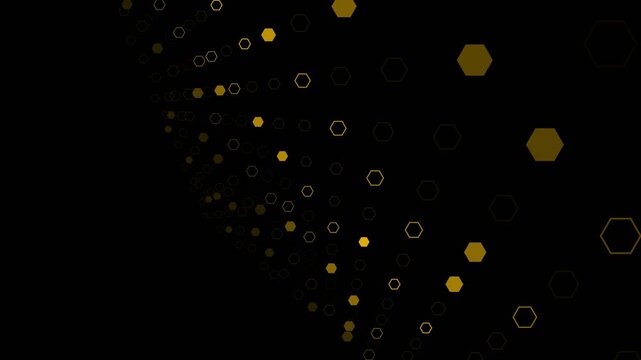 Abstract Digital Motion Background Featuring Floating Glowing Hexagonal Geometric Shapes.