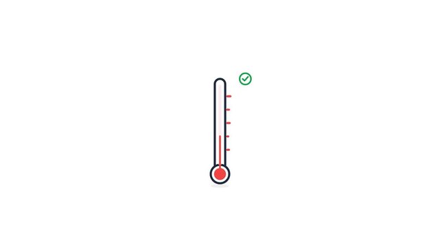 Animated Thermometer Icon Showing Rising Temperature Levels with Success Checkmark.