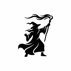 Fototapeta premium Wizard silhouette holding a flaming staff.