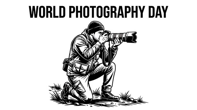 World photography day black and white illustration of a professional