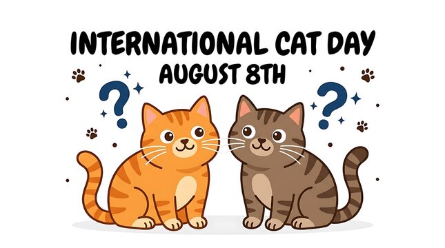 International cat day august 8th greeting card with cute cartoon cats, greeting