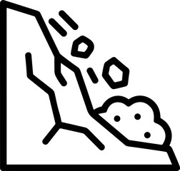Rockslide icon, landslide danger, natural disaster, falling stones, geological hazard symbol © Batok