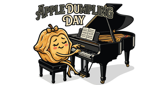 Apple Dumpling Character Playing Piano for Music or Food Themes