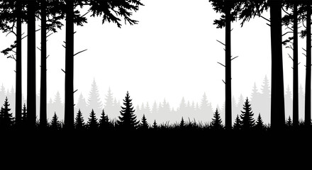 Dark forest silhouette against a white background a scenic landscape silhouette © Sakib