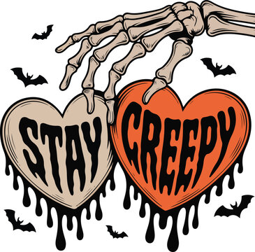  Stay Creepy Skeleton Hand Halloween Hearts Clipart
