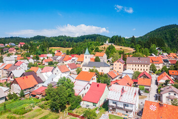 Obraz premium Aerial view of summer countryside landscape, town of Lokve in Gorski kotar, Croatia