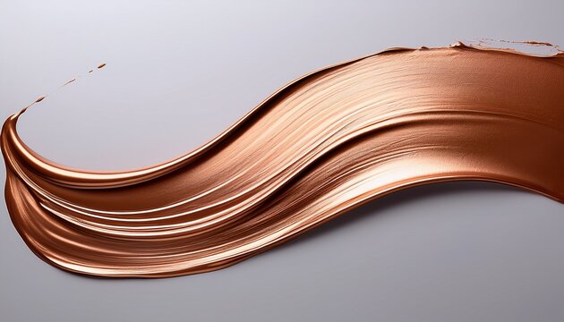 Aesthetic Shot Of A Curved Bronze Paint Stroke On A Light Gray Background Creating A Simple Design