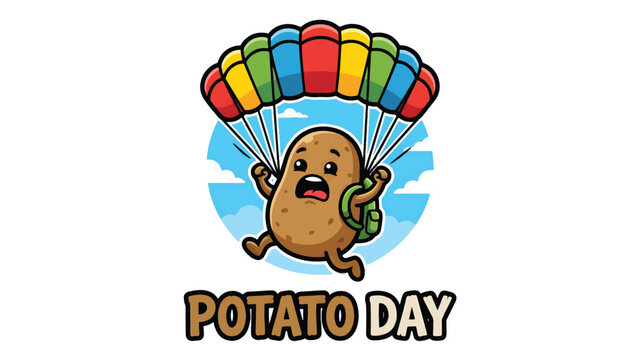 Potato Character Skydiving with Colorful Parachute for Potato Day