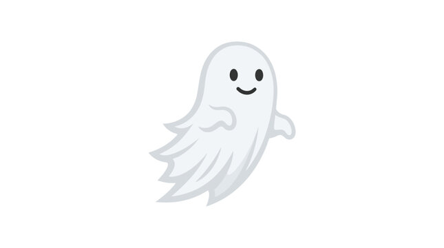 Cute white ghost illustration with a friendly smile, featuring soft, flowing edges that suggest ethereal movement and a lighthearted, playful spirit against a clean, neutral background.