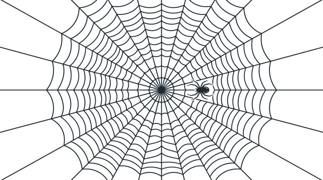 A perfectly symmetrical spider web, intricately woven with concentric circles and radial lines, features a small, dark spider positioned precisely at its central hub, creating a captivating geometric.