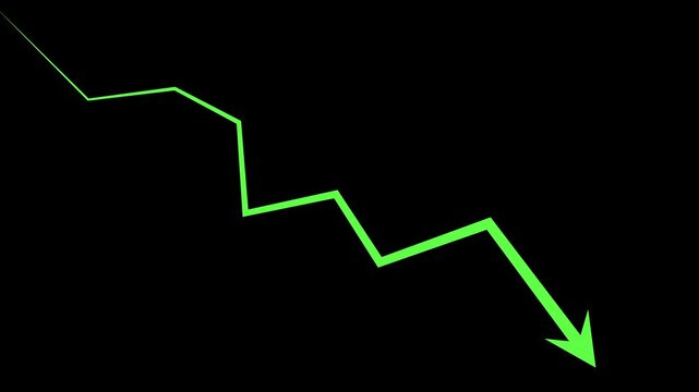 Downward zigzag arrow line decline loss and falling trend animation