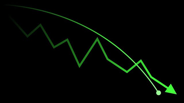 Abstract downward chart with a falling line and arrow decline loss or a negative business trend animation