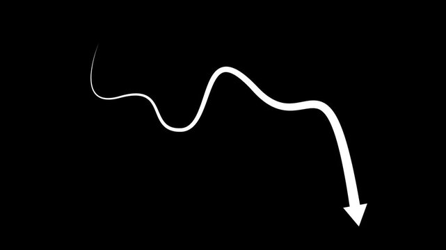 Wavy arrow line pointing downward showing decline or drop trend animation
