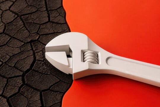 Maintenance strategy with adjustable wrench on red and black background