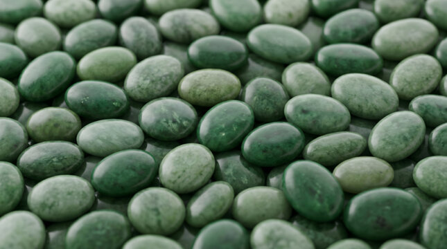 Jade, Texture. A background of oval-shaped jade stones in a green hue