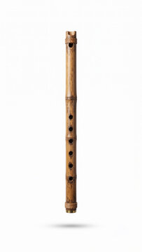 Traditional Indonesian bamboo flute Suling Sunda isolated on white background, authentic Sundanese musical instrument.