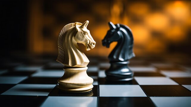 Chess strategy and business competition with knight pieces