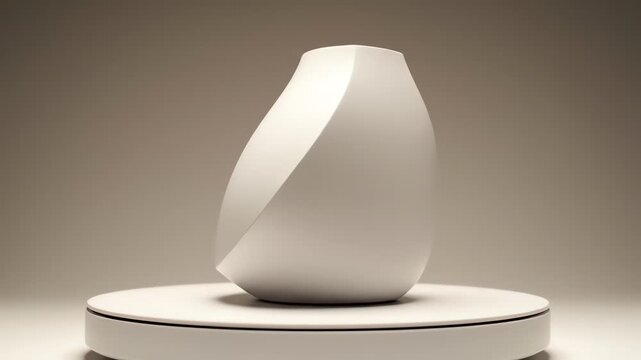 Minimalist White Ceramic Vase Rotating on a Pedestal.