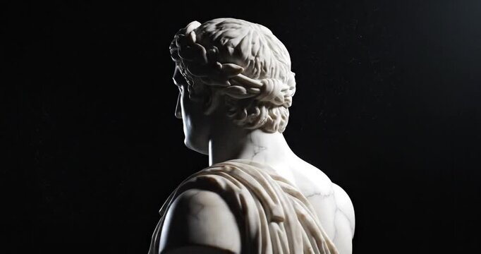 Marble Bust of Augustus Roman Emperor on Black Background. Rotates on its own axis