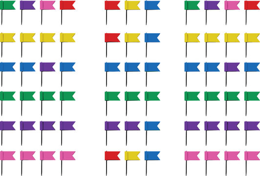 Set of colorful flag push pins map location markers 3D icons isolated on white background vector illustration.