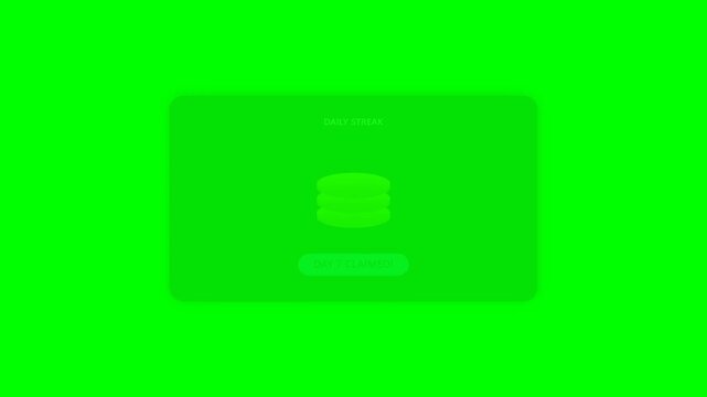 3D Animated Daily Streak Reward Pop-up with Gold Coins Stacking for Mobile App UI on Green Screen