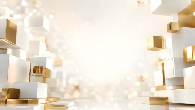 Abstract three dimensional white and gold cubes background illustration suitable for luxury corporate website banners modern business presentations product display backdrop.