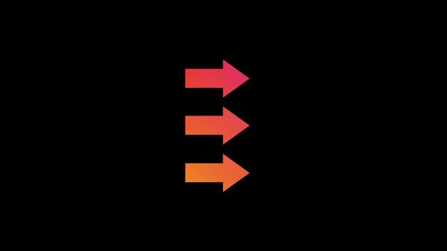 Three gradient arrows pointing right on black background arrow direction sign