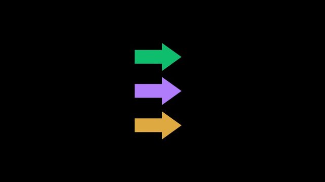 Three colorful arrows pointing down against a black background arrow direction