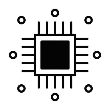 Minimalist computer chip icon with geometric nodes, clean line art concept