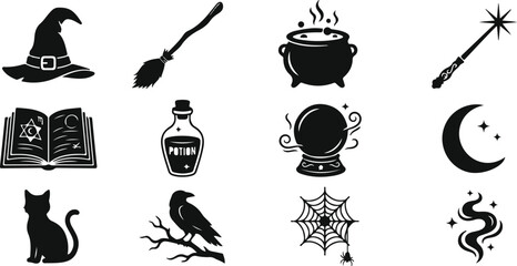 Set of hand drawn witchcraft and magic elements isolated on white background for halloween design projects © SAMIRAAKTHER