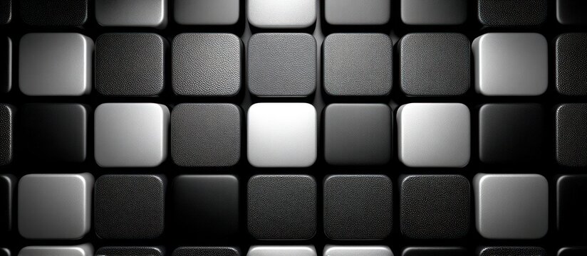 Abstract Black and White Grid of Rounded Squares with Dramatic Lighting.