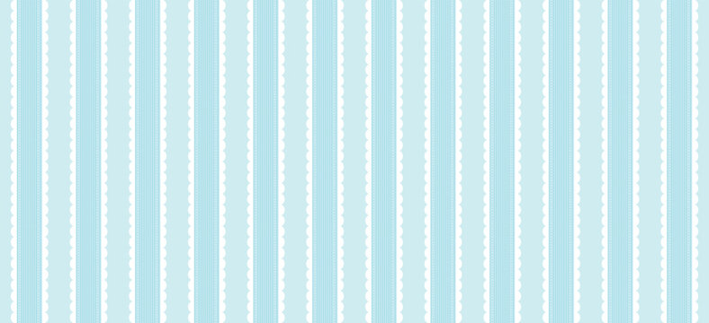 Seamless vertical stripes pattern with lace trim in pastel blue and white.