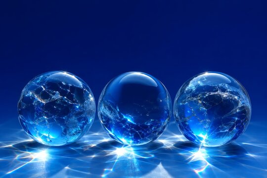 Abstract global network background with three gowing orbs for Tech, Finance and Data Analytics Concepts