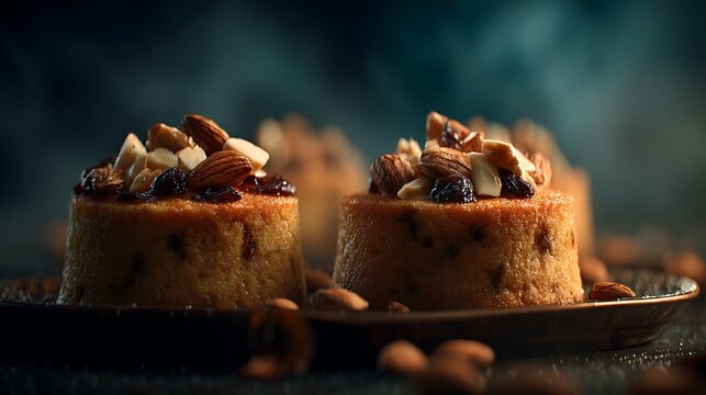 Dundee cakes individually topped with almonds