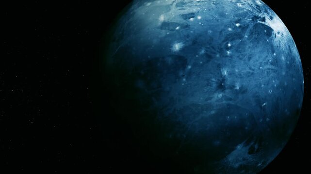 Blue planet floating in dark outer space with a black background and faint stars