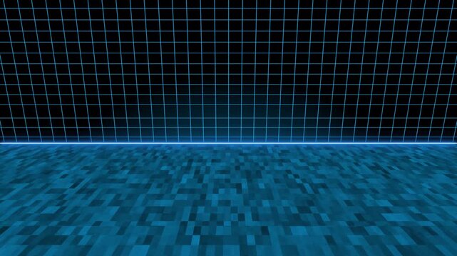Grids light up a futuristic digital grid framework using blue neon. High-tech mainframe computer interfaces look highly authentic over this.