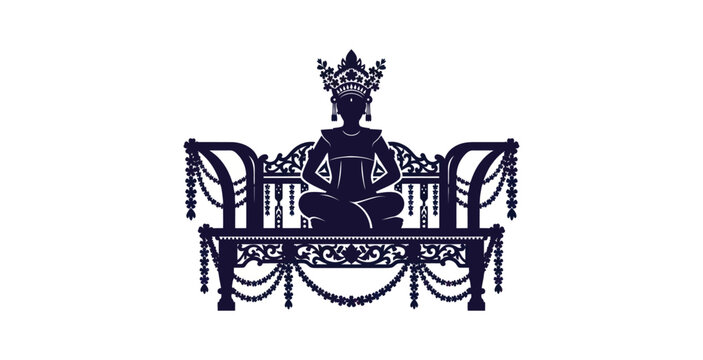Thai Dancer Silhouette on Ornate Throne Vector