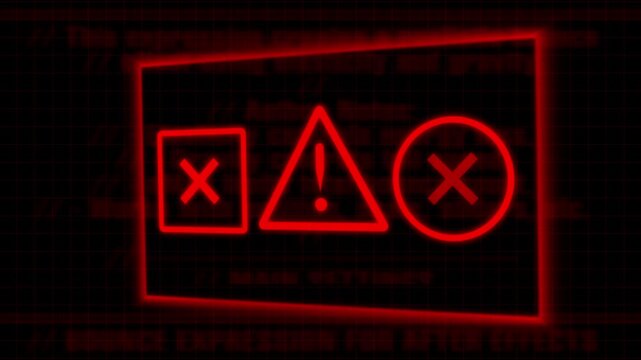 Alert danger animation frames align red warning triangles next to cross symbol blocks. Industrial automated safety monitoring platforms look completely authentic here.
