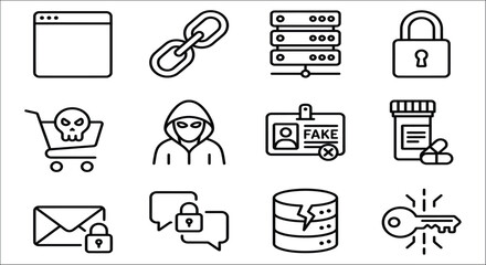 Collection Of Cybersecurity Icons Line Style On White Background account access alert antivirus application armor © Vactor media 