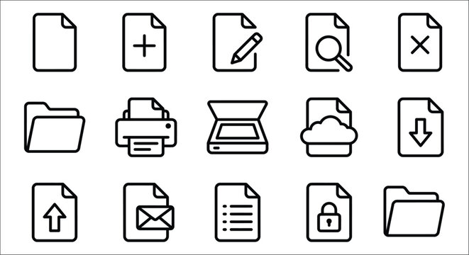 Collection Of File Management Icons Line Style On White Background application archive arrow attachment cloud