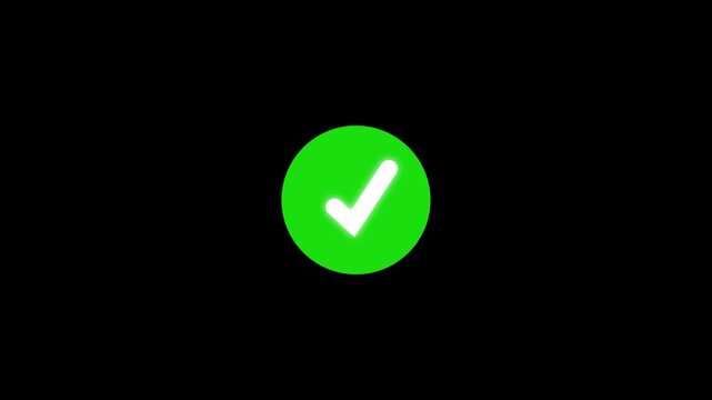 Tick correct animation wheels rotate a green check mark inside a dark screen canvas. Web application form verification templates communicate task success beautifully.