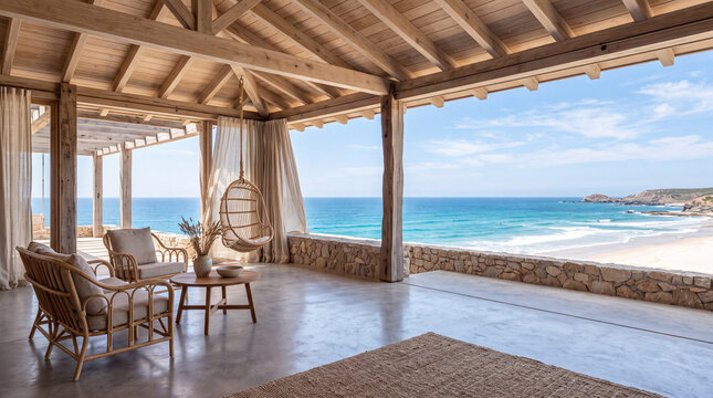Free Open-Air Coastal Pavilion Interior Design with Natural Materials Representing Liberation and Openness