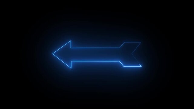 Blue neon arrow pointing left glowing on black background loop animation
