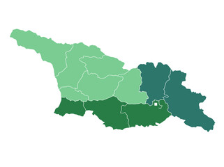 Fototapeta premium Georgia Country Map with Administrative Regions in Green Shades
