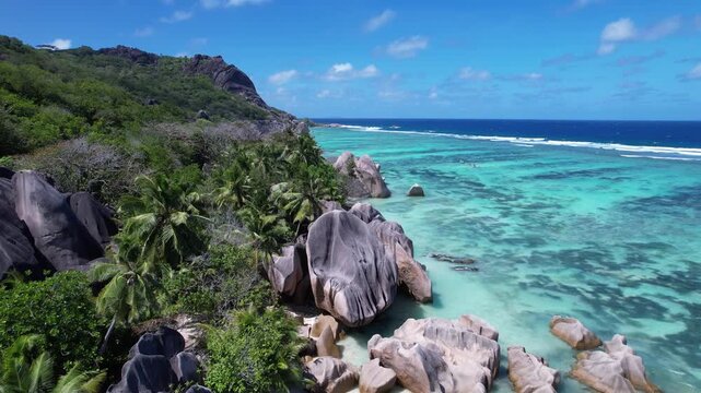 Aerial View Of Anse Source d'Argent Beach La Digue Seychelles