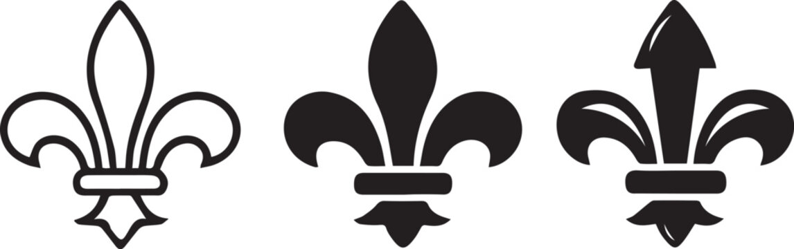 Set of three black fleur de lis icons Vector, illustration