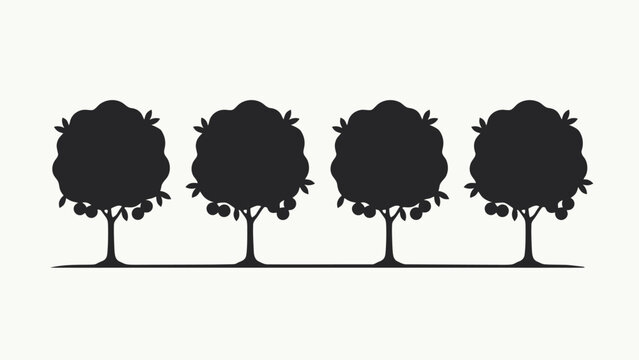 Silhouette of four trees with rounded canopies and trunks on a white background tree silhouettes shapes black outline