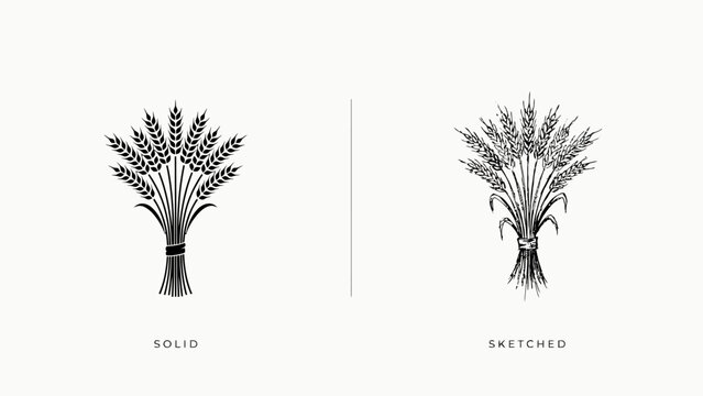 Sheaves of wheat a solid and sketched illustration on a white background for design elements wheat sheaf grain